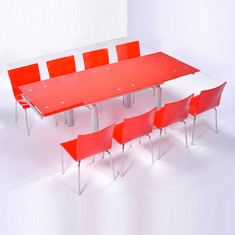 Esstisch BARCELONA Rot Glas 130-230cm ausziehbar
