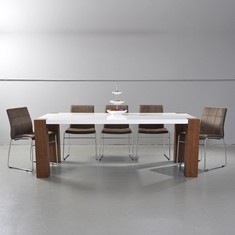 Esstisch YORK High Gloss Wei� mit Walnu� Beinen 210cm