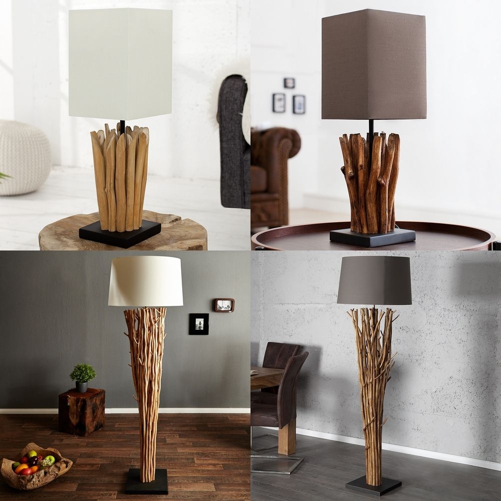 Tischlampe PENANG Grau-Braun aus Longanholz handgefertigt 45cm - 6