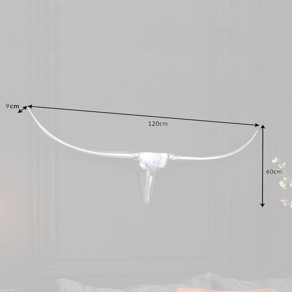 Wanddeko Stierkopf Schädel ARIZONA Silber aus poliertem Aluminium 120cm - 6