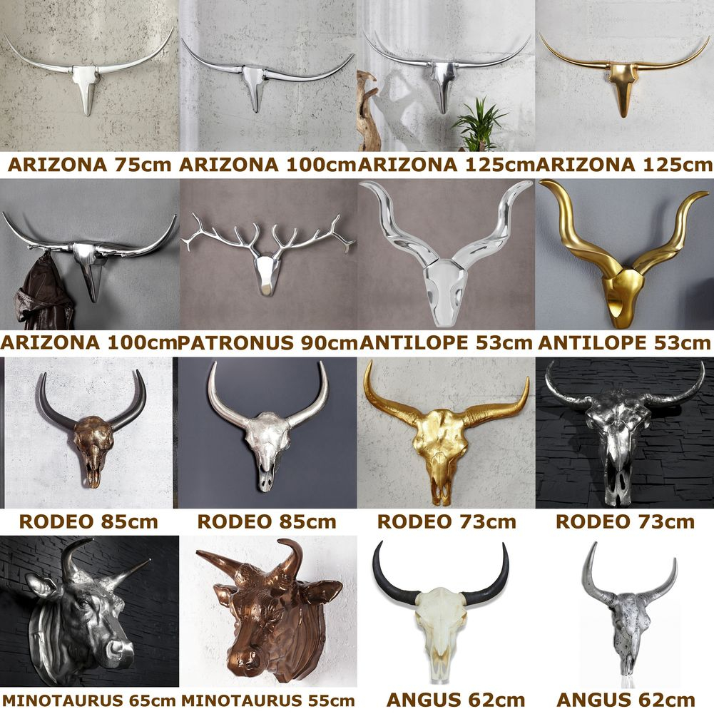 Wanddeko Stierkopf Schädel ARIZONA Silber aus poliertem Aluminium 120cm - 8
