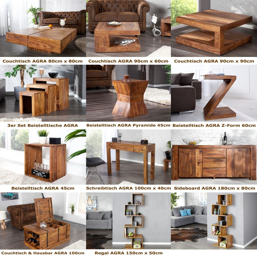 Beistelltisch AGRA Z-Form Sheesham massiv Holz 60cm x 45cm - 8
