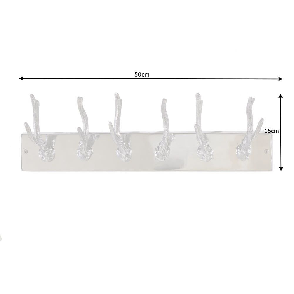 Deko Wandgarderobe Hirschgeweih MAGNUS Silber mit 6 Haken aus poliertem Aluminium 50cm - 8