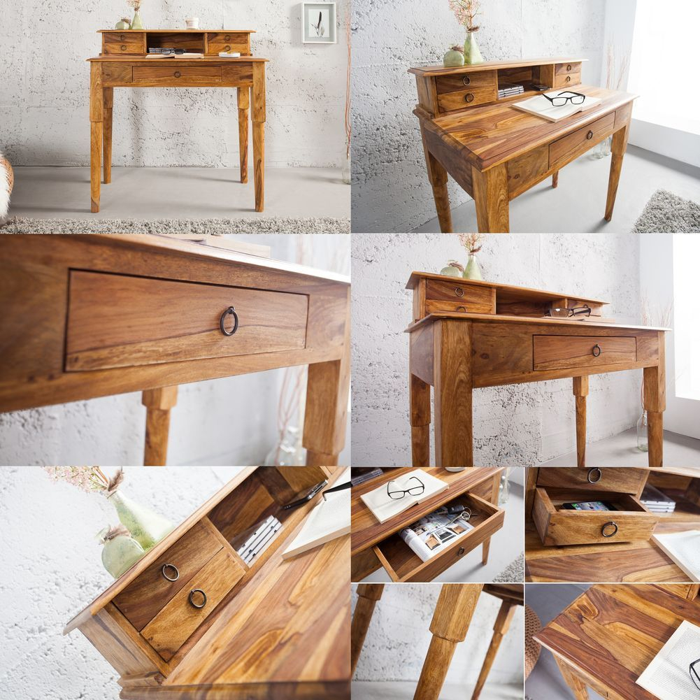 Sekretär & Schreibtisch SATNA Sheesham massiv Holz 90cm x 50cm - 7