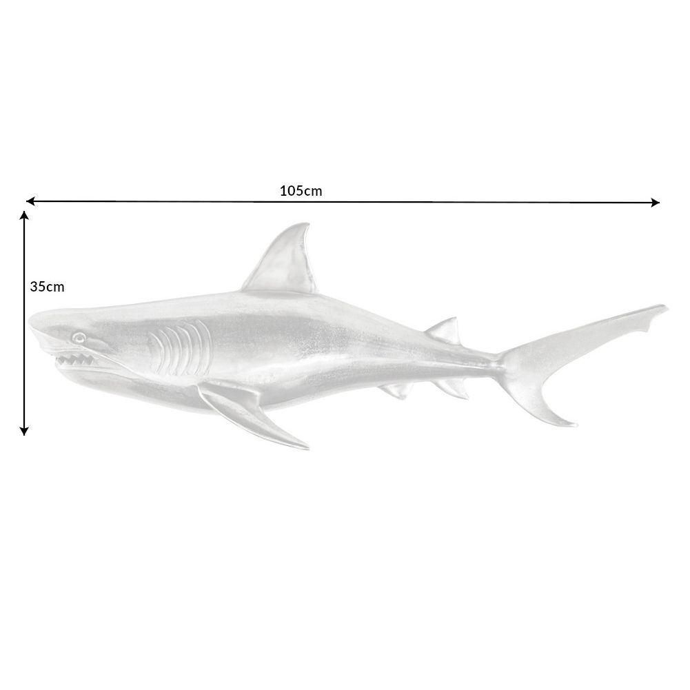 Deko Skulptur Tigerhai NICO Silber links ausgerichtet aus poliertem Aluminium 105cm - 7