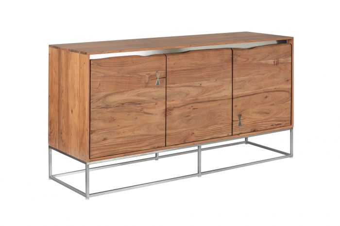 Sideboard ACACIA Akazie Massivholz Natur Edelstahl 147cm - 8