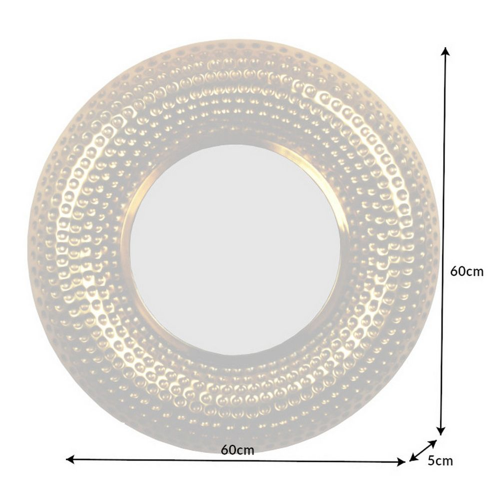 Beeindruckender Wandspiegel NIDO Gold Rund aus Aluminium mit Hammerschlagtechnik modelliert handgefertigt 60cm Ø - 7