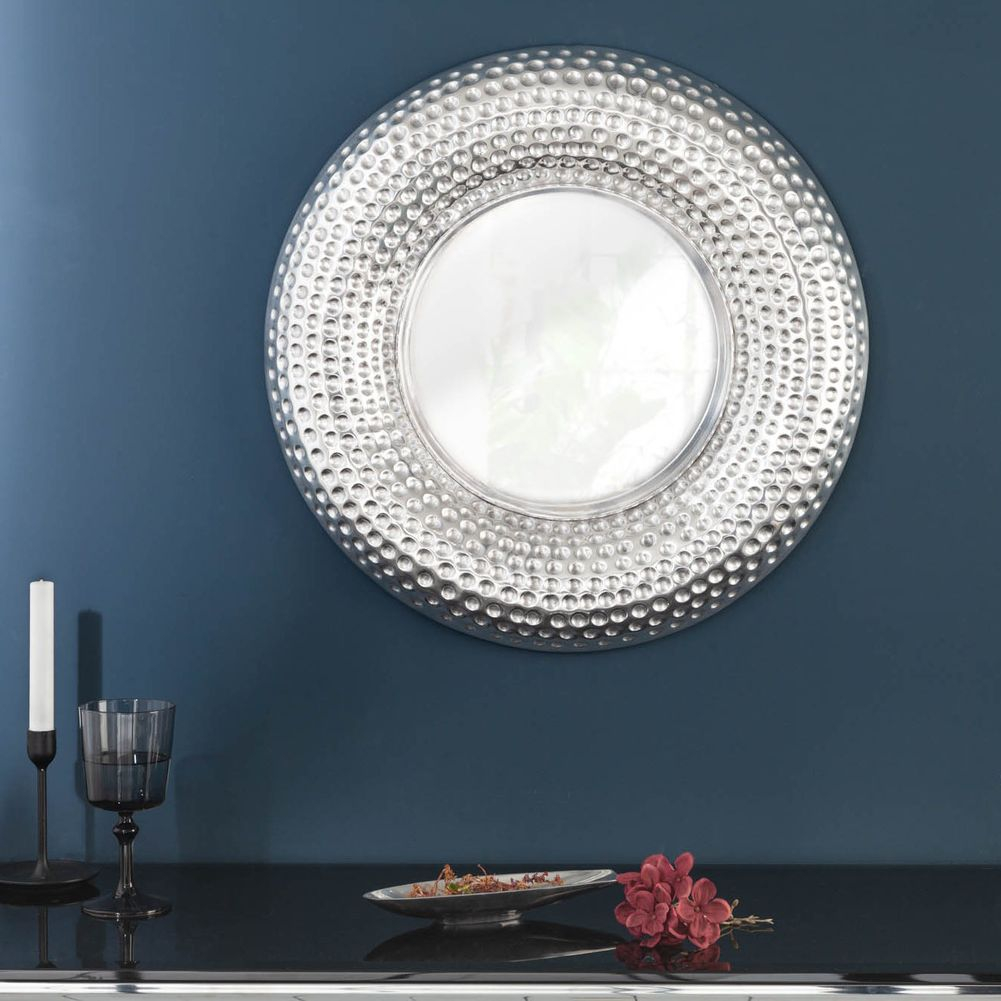 Beeindruckender Wandspiegel NIDO Gold Rund aus Aluminium mit Hammerschlagtechnik modelliert handgefertigt 60cm Ø - 8