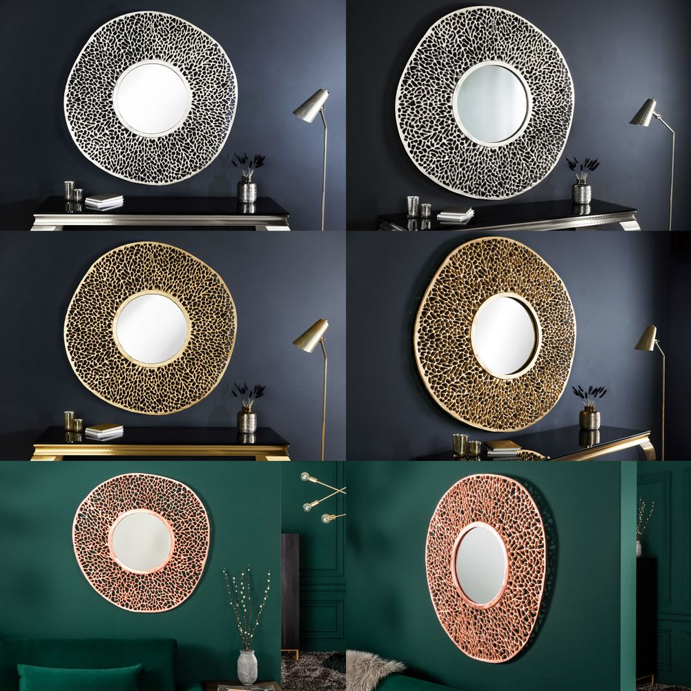 XL Wandspiegel NUBE Silber aus Aluminium im Aststruktur-Design Rund handgefertigt 114cm Ø - 7