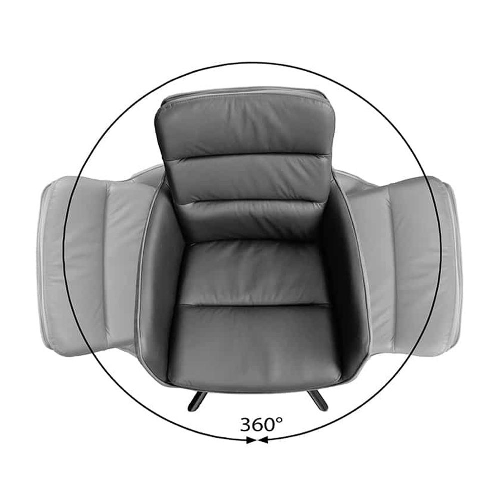 360° drehbarer Design Stuhl BRUNO Anthrazit Echtleder Microfaser Metall-Stuhlbeine Schwarz Armlehne - 7