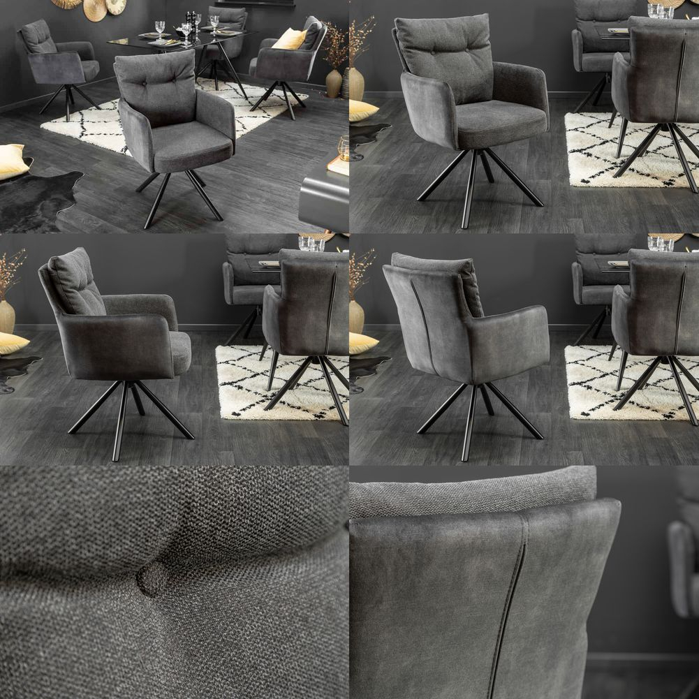 360° drehbarer Design Stuhl MARCO Anthrazit Samt Flachgewebe Metall-Stuhlbeine Schwarz Armlehne - 6