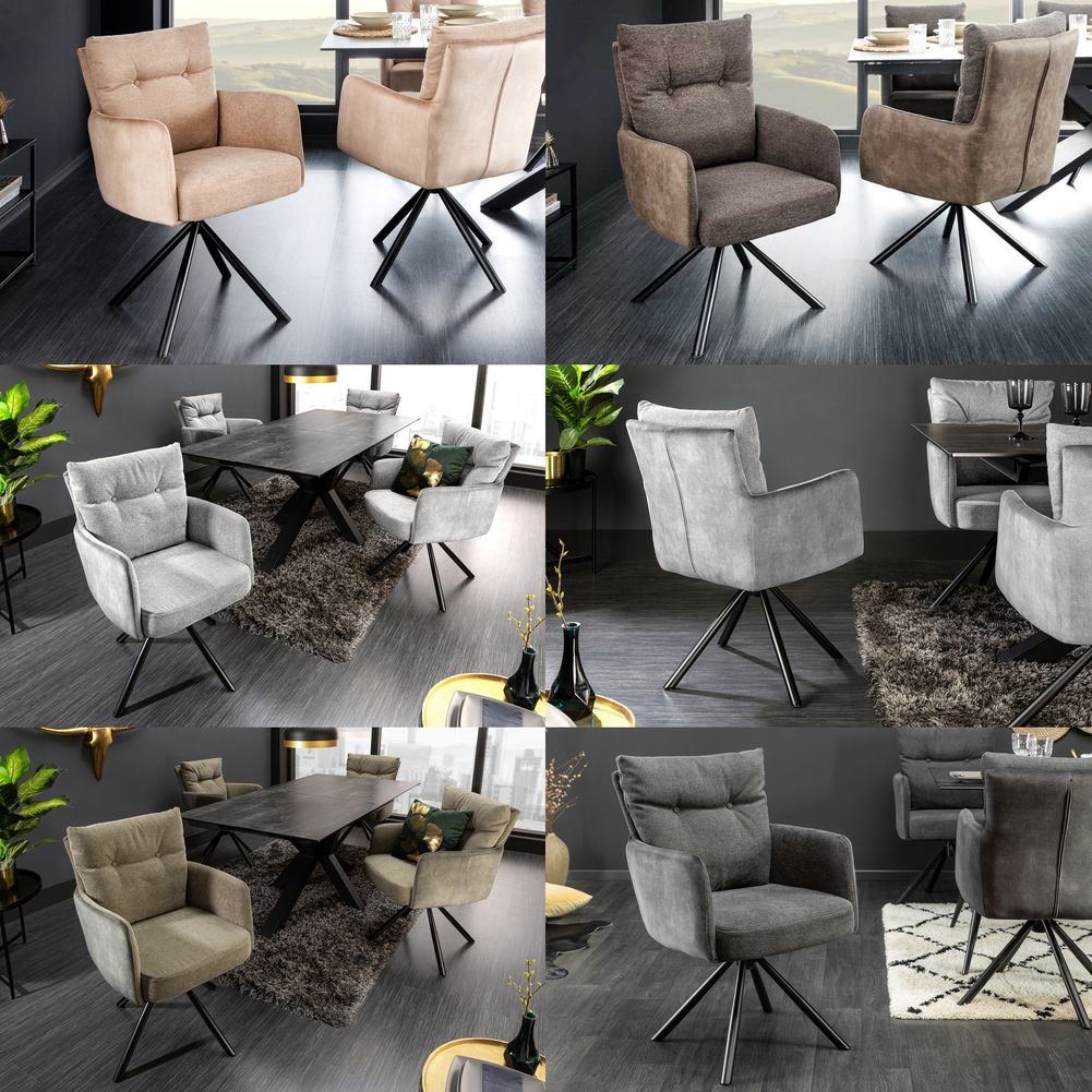 360° drehbarer Design Stuhl MARCO Anthrazit Samt Flachgewebe Metall-Stuhlbeine Schwarz Armlehne - 8