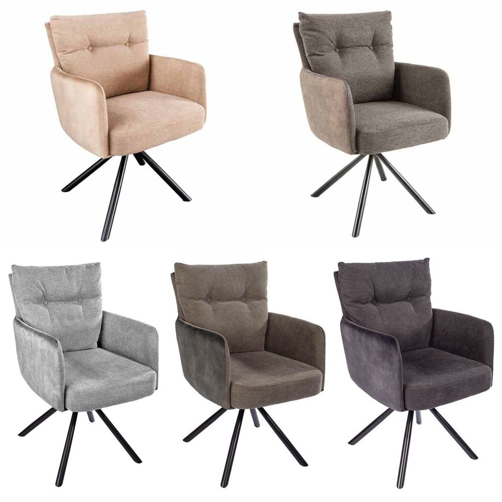360° drehbarer Design Stuhl MARCO Anthrazit Samt Flachgewebe Metall-Stuhlbeine Schwarz Armlehne - 9
