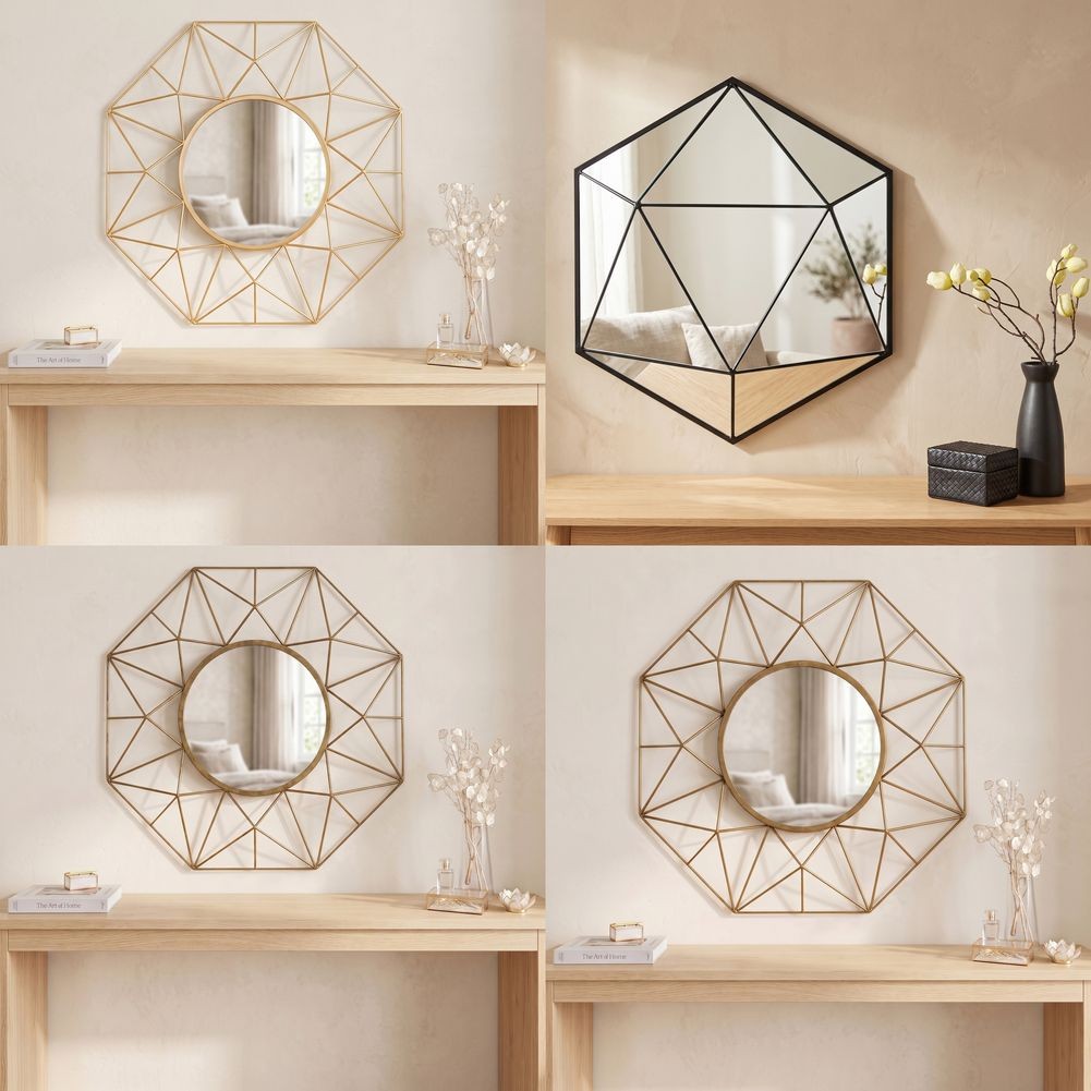 Retro Design Wandspiegel DIAMANT Schwarz aus filigranem Eisengeflecht handgefertigt 62cm Ø - 12