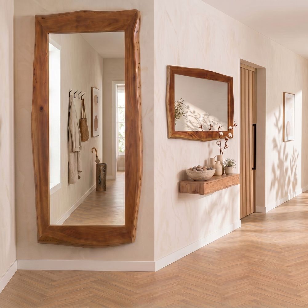 Edler Unikat Baumkanten XL Wandspiegel AMBA Akazie Natur Massivholz Rechteckig 160cm x 80cm | Vertikal & horizontal aufhängbar! - 12