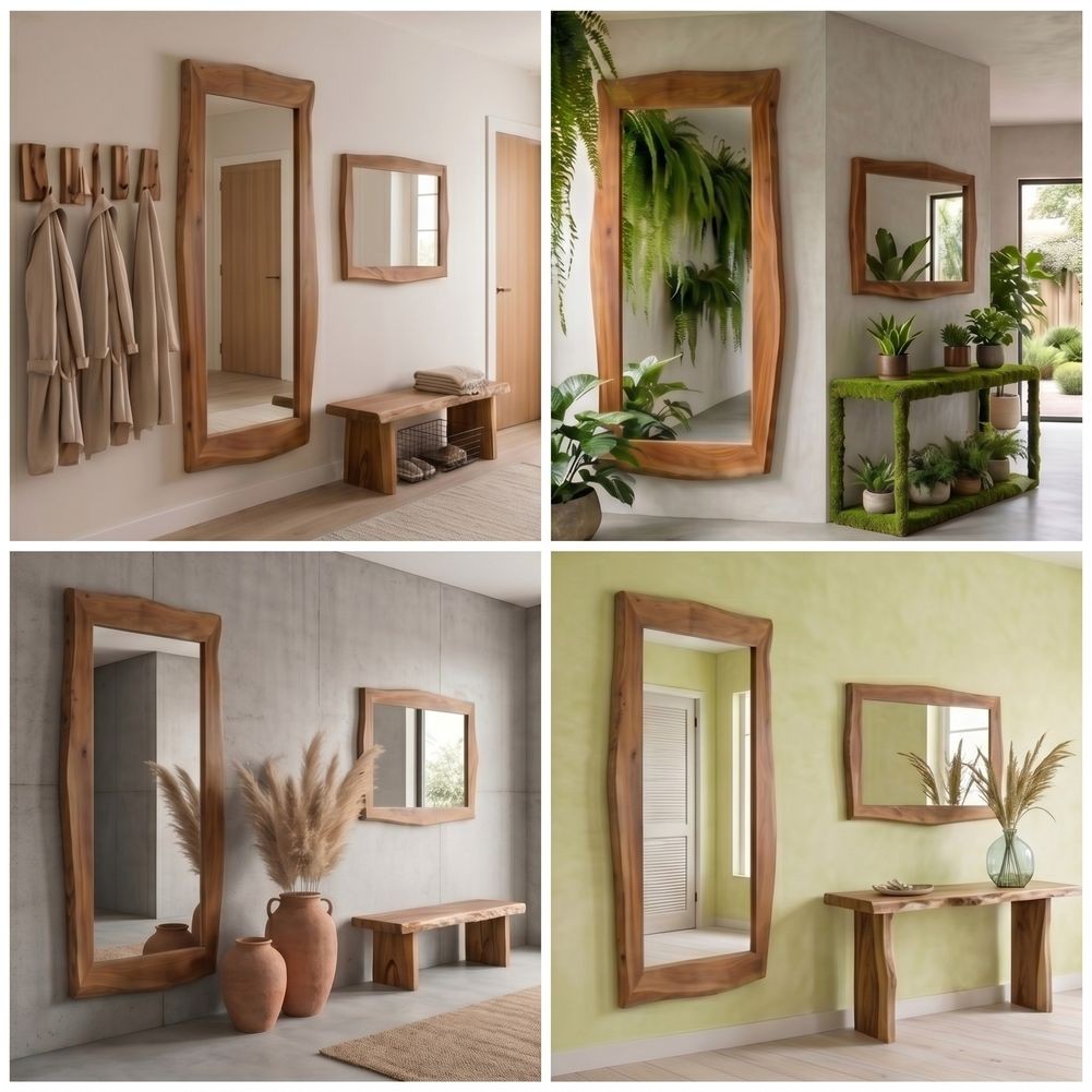 Edler Unikat Baumkanten XL Wandspiegel AMBA Akazie Natur Massivholz Rechteckig 160cm x 80cm | Vertikal & horizontal aufhängbar! - 13