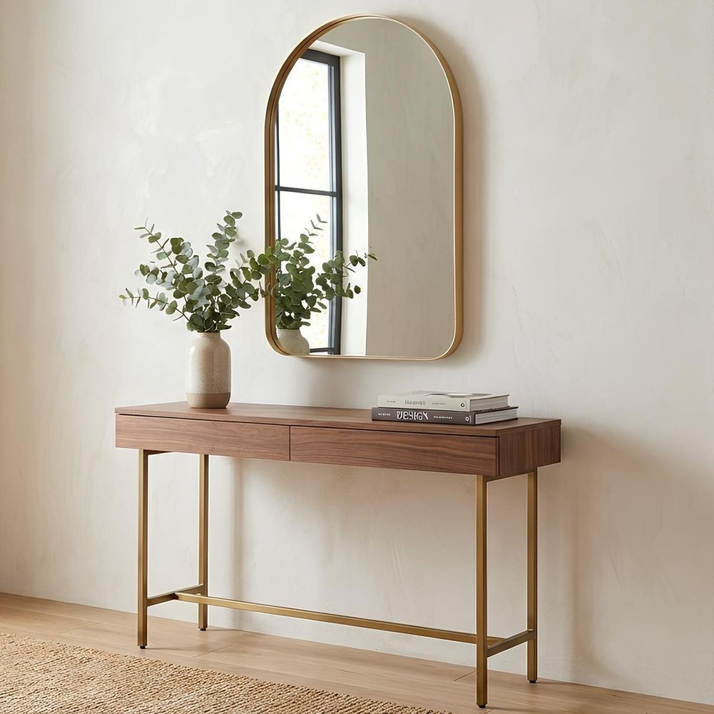 Zeitlos eleganter Wandspiegel AURA Gold Aluminium Rundbogen 160cm x 60cm - 8