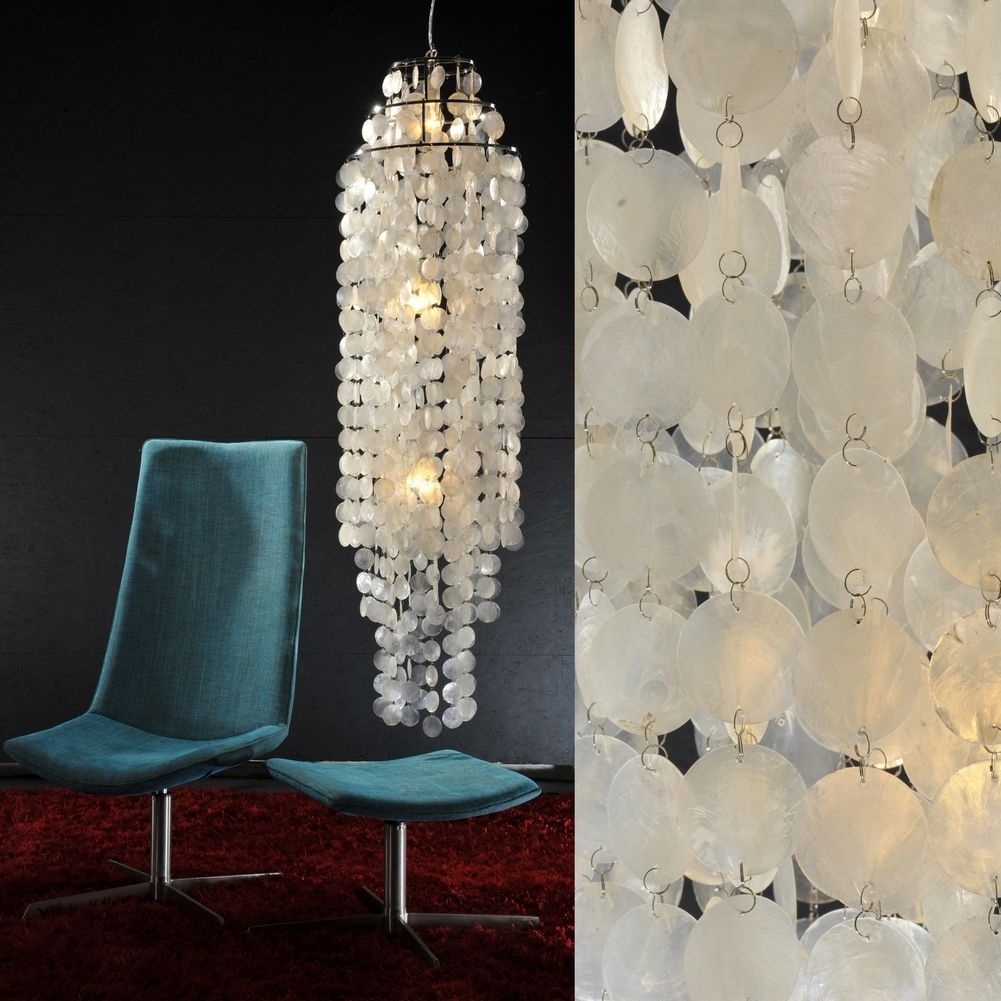 XXL Hängelampe SHELL Weiß aus echt Perlmutt 150cm - 6